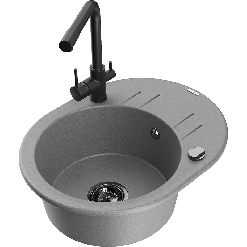 Mexen Kevin lavello in granito a 1 vasca con scolapiatti e rubinetto da cucina Duero, grigio - 6517-71-671600-70-B