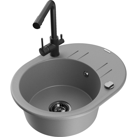 Mexen Kevin 1-bowl granite kitchen sink with drainer and Duero kitchen faucet, gray - 6517-71-671600-70-B