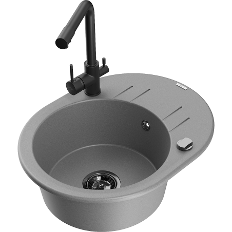 Mexen Kevin fregadero de granito de 1 cubeta con escurridor y grifo de cocina Duero, gris - 6517-71-671600-70-B