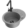Mexen Kevin single-bowl granite sink with drainer and Duero kitchen tap, grey - 6517-71-671600-70-B