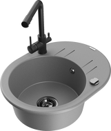 Mexen Kevin lavello in granito a 1 vasca con scolapiatti e rubinetto da cucina Duero, grigio - 6517-71-671600-70-B