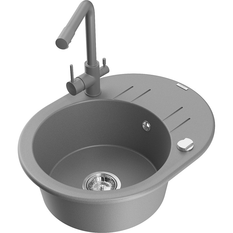 Mexen Kevin fregadero de granito de 1 cubeta con escurridor y grifo de cocina Duero, gris - 6517-71-671600-71