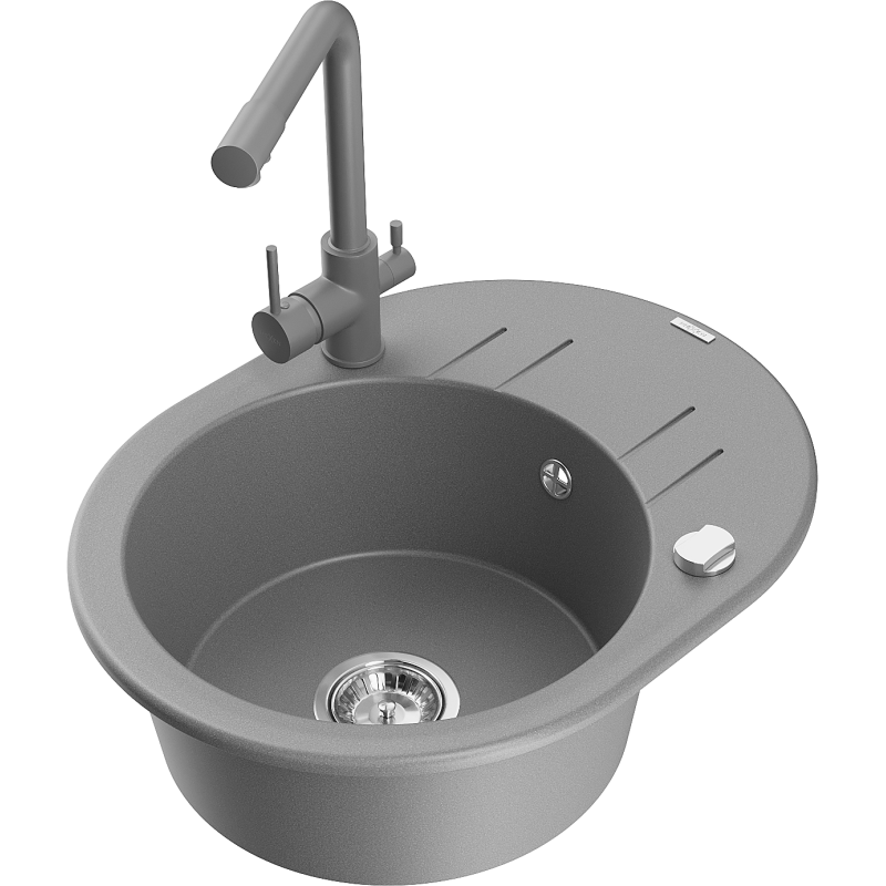 Mexen Kevin fregadero de granito de 1 seno con escurridor y grifo de cocina Duero, gris - 6517-71-671600-71