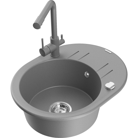 Mexen Kevin fregadero de granito de 1 seno con escurridor y grifo de cocina Duero, gris - 6517-71-671600-71
