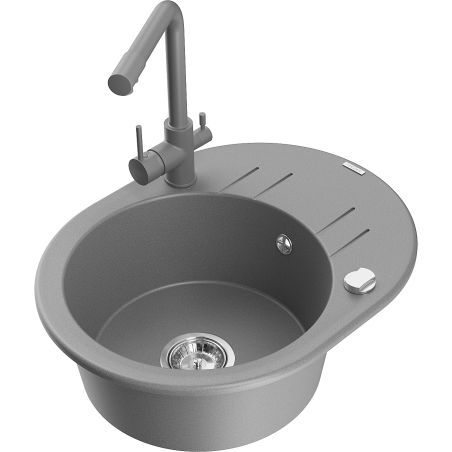 Mexen Kevin single-bowl granite sink with drainer and Duero kitchen tap, grey - 6517-71-671600-71