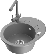 Mexen Kevin single-bowl granite sink with drainer and Duero kitchen tap, grey - 6517-71-671600-71