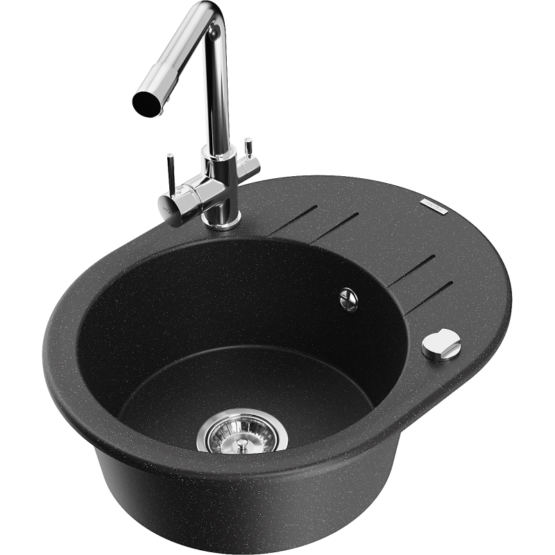 Mexen Kevin fregadero de granito de 1 seno con escurridor y grifo de cocina Duero, negro/plateado metálico - 6517-73-671600-00