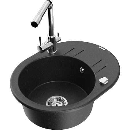 Mexen Kevin fregadero de granito de 1 seno con escurridor y grifo de cocina Duero, negro/plateado metálico - 6517-73-671600-00
