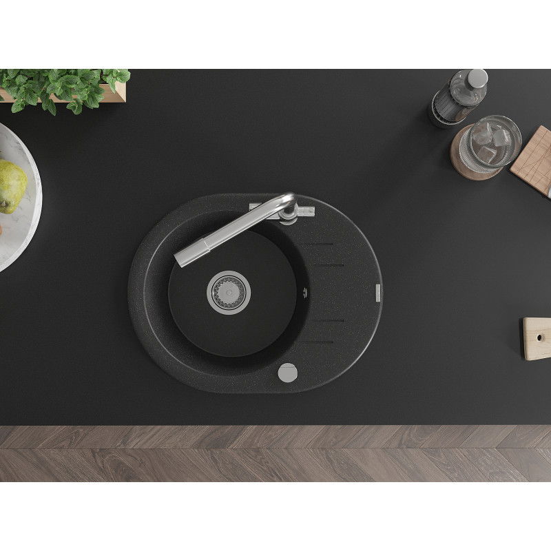 Mexen Kevin fregadero de granito de 1 seno con escurridor y grifo de cocina Duero, negro/plateado metálico - 6517-73-671600-00