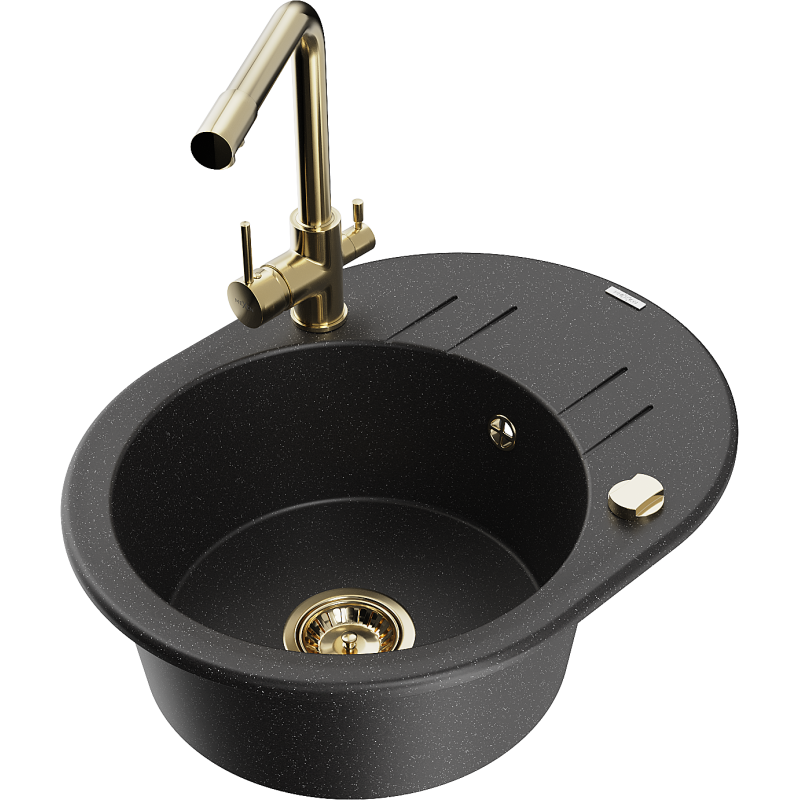 Mexen Kevin grants izlietne ar vienu nodalījumu ar noteku un virtuves krānu Duero, melns/sudraba metāliskais