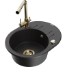Mexen Kevin granit gootsteen 1-kompartment met afdruiprek en keukenkraan Duero, zwart/zilver metallic - 6517-73-671600-50