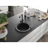 Mexen Kevin single-bowl granite sink with drainer and Duero kitchen tap, black/silver metallic - 6517-73-671600-70-B
