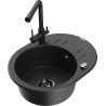 Mexen Kevin 1-bowl granite sink with drainer and Duero kitchen faucet, black/silver metallic - 6517-73-671600-70-B