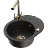 Mexen Kevin fregadero de granito de 1 cubeta con escurridor y grifo de cocina Duero, negro/dorado metálico - 6517-75-671600-50