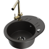 Mexen Kevin 1-Bowl Granite Sink with Drainer and Duero Kitchen Faucet, Black/Gold Metallic - 6517-75-671600-50-B