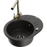 Mexen Kevin granite sink single bowl with drainer and Duero kitchen tap, black/gold metallic - 6517-75-671600-50-B