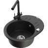 Mexen Kevin 1-baks granieten spoelbak met afdruiprek en keukenmengkraan Duero, zwart/goud metallic - 6517-75-671600-70
