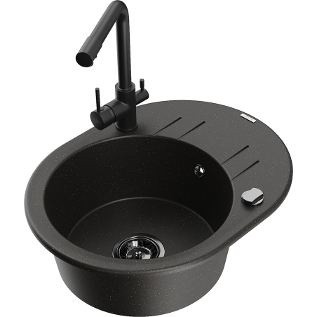 Mexen Kevin lavello in granito a 1 vasca con gocciolatoio e rubinetto da cucina Duero, nero/oro metallizzato