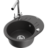 Mexen Kevin granite sink 1-bowl with drainer and Duero kitchen tap, black speckled - 6517-76-671600-00
