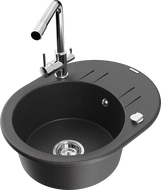 Mexen Kevin granite sink 1-bowl with drainer and kitchen faucet Duero, black speckled - 6517-76-671600-00