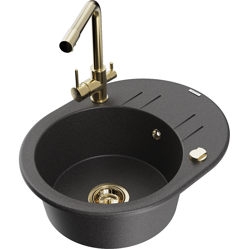 Mexen Kevin fregadero de granito de 1 cubeta con escurridor y grifo de cocina Duero, negro moteado - 6517-76-671600-50