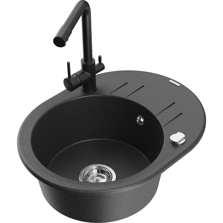 Mexen Kevin fregadero de granito con 1 seno con escurridor y grifo de cocina Duero, negro moteado - 6517-76-671600-70