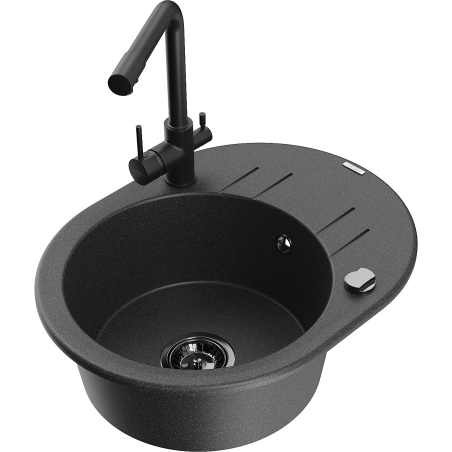 Mexen Kevin 1-bowl granite sink with drainer and Duero kitchen tap, black speckled - 6517-76-671600-70-B