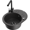Mexen Kevin 1-bowl granite sink with drainer and Duero kitchen tap, black speckled - 6517-76-671600-70-B