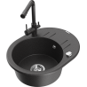Mexen Kevin granite sink 1-bowl with drainer and Duero kitchen tap, speckled black - 6517-76-671600-76