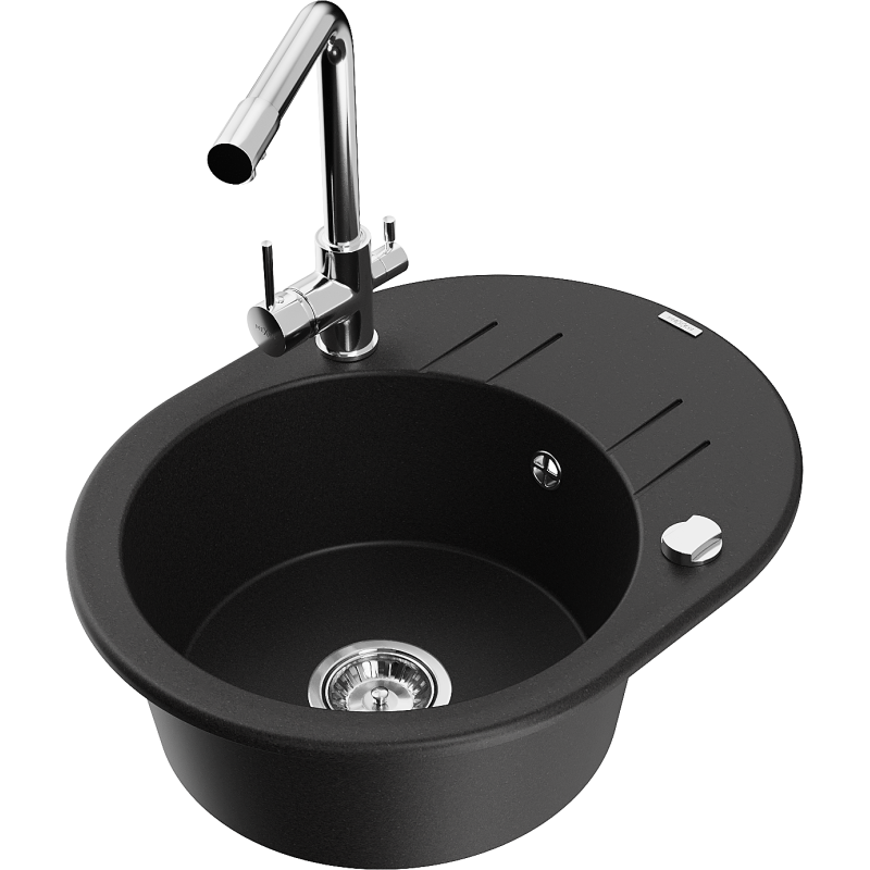 Mexen Kevin fregadero de granito de 1 seno con escurridor y grifo de cocina Duero, negro - 6517-77-671600-00