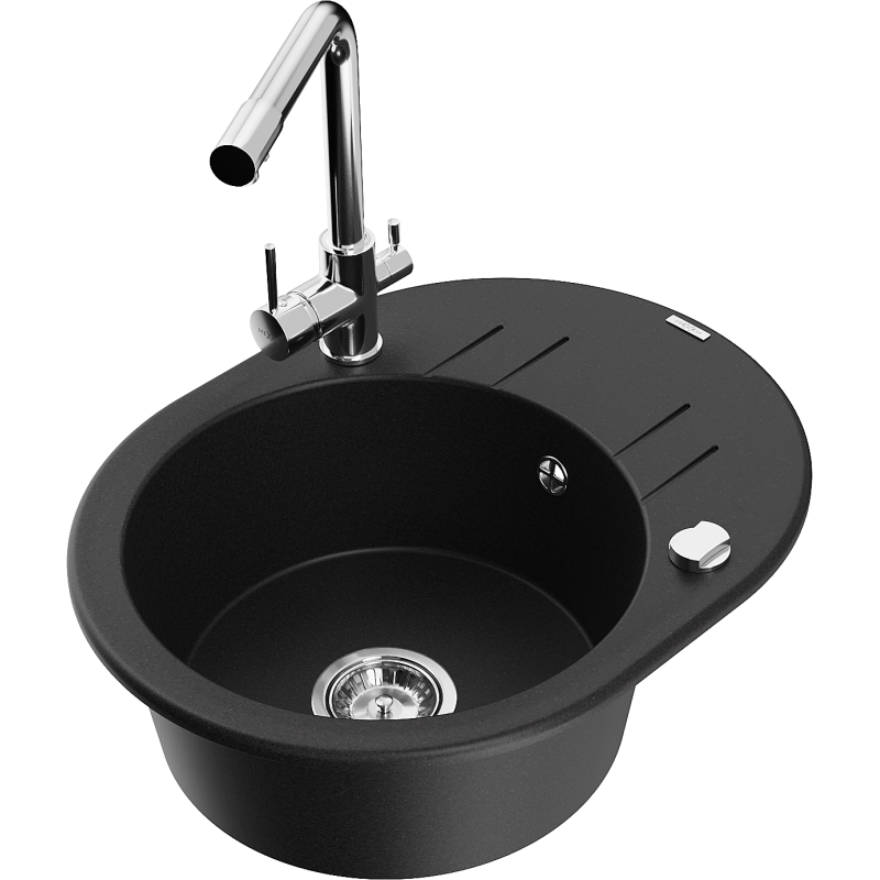 Mexen Kevin granitdiskho med 1-kammare, avrinning och kökskran Duero, svart - 6517-77-671600-00