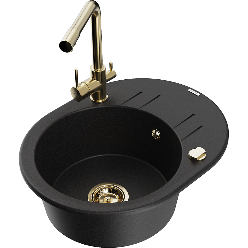 Mexen Kevin fregadero de granito de 1 cubeta con escurridor y grifo de cocina Duero, negro - 6517-77-671600-50