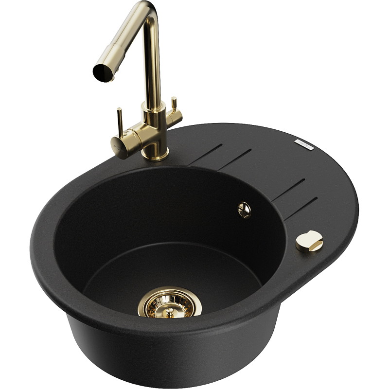 Mexen Kevin fregadero de granito de 1 seno con escurridor y grifo de cocina Duero, negro - 6517-77-671600-50