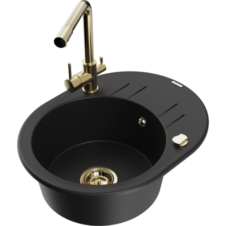 Mexen Kevin fregadero de granito de 1 cubeta con escurridor y grifo de cocina Duero, negro - 6517-77-671600-50