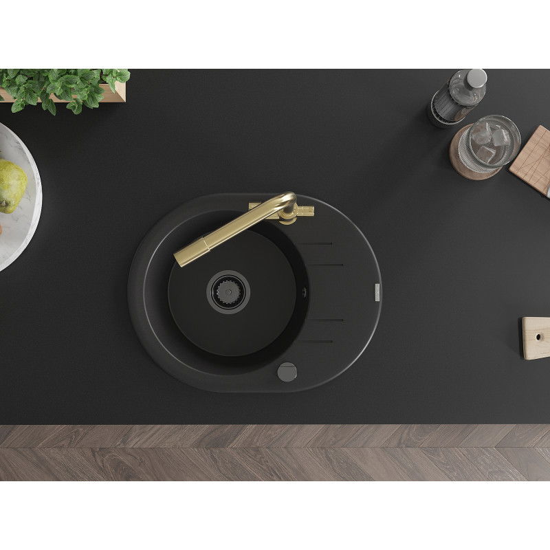Mexen Kevin fregadero de granito 1-cámara con escurridor y grifo de cocina Duero, negro - 6517-77-671600-50-B