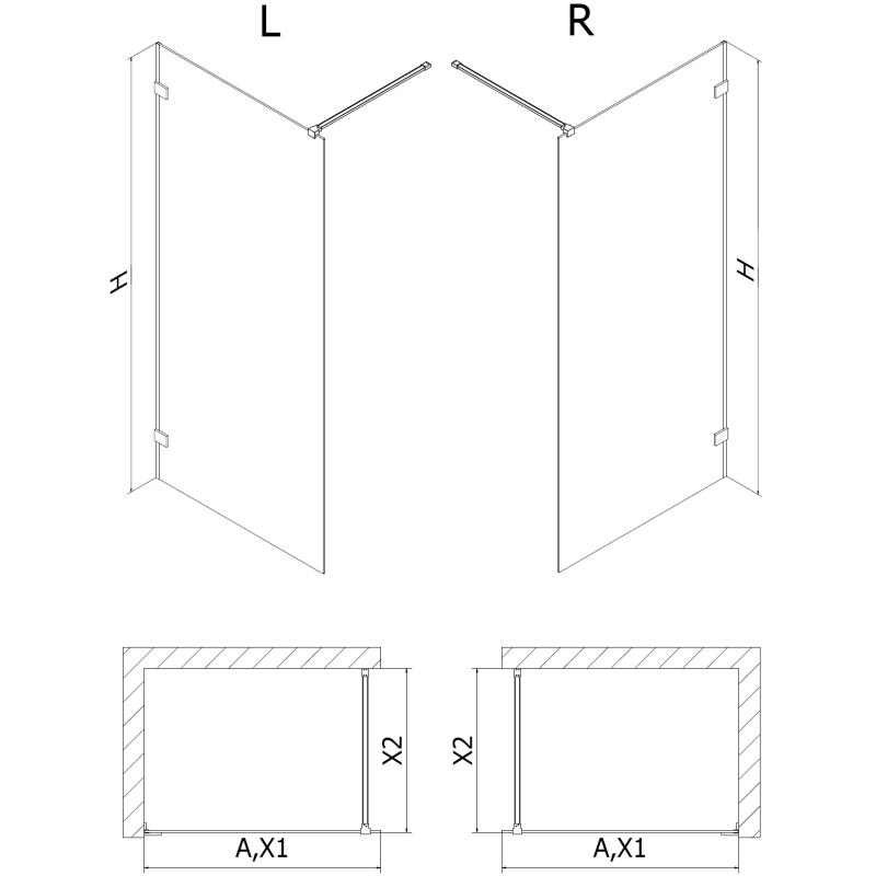 Mexen Lunar paroi de douche Walk-in droite 60 x 200 cm, transparent 8 mm, or brossé - 830-060-000-55-00-P