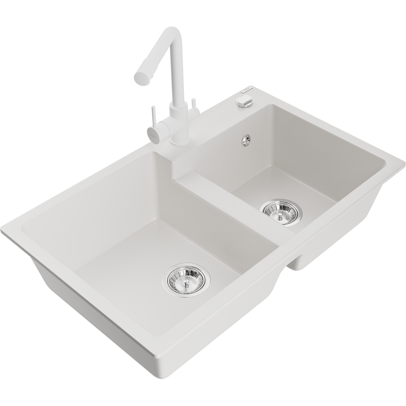 Mexen Tomas graniittinen kaksialtainen keittiöallas keittiöhana Duero, valkoinen - 6516-20-671600-20