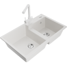 Mexen Tomas granite 2-bowl kitchen sink with Duero tap, white - 6516-20-671600-20
