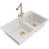 Mexen Tomas granite sink 2-compartment with Duero kitchen tap, white - 6516-20-671600-50