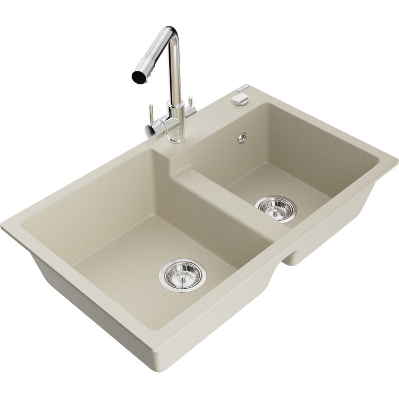 Mexen Tomas dubbele granieten gootsteen met keukenkraan Duero, beige - 6516-69-671600-00