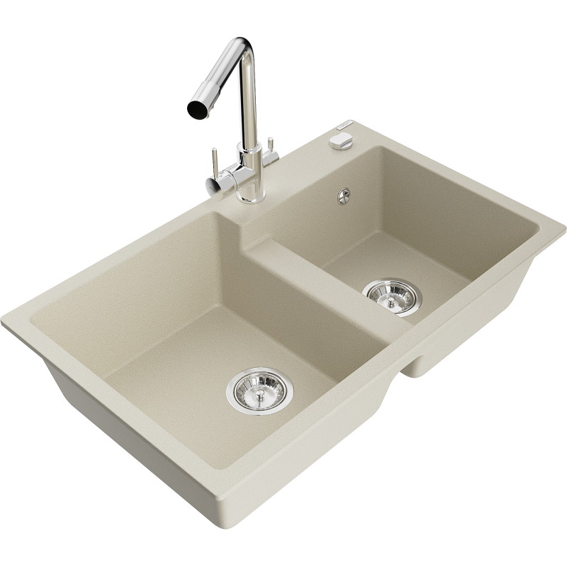 Mexen Tomas Granitspüle 2-Kammer mit Küchenarmatur Duero, beige - 6516-69-671600-00