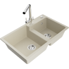 Mexen Tomas fregadero de granito de 2 compartimentos con grifo de cocina Duero, beige - 6516-69-671600-00