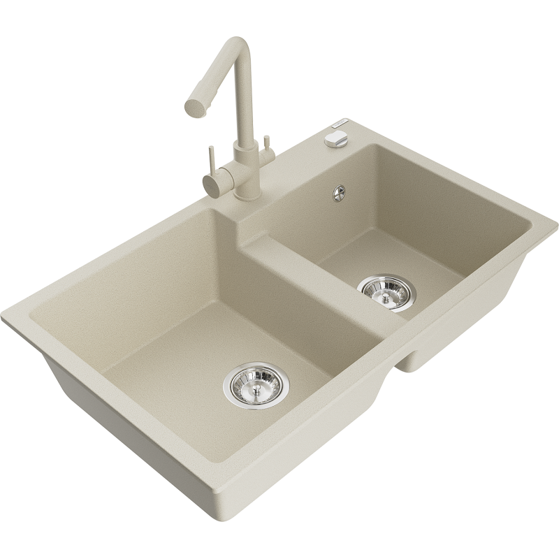 Mexen Tomas granitdiskho med 2 fack och köksblandare Duero, beige - 6516-69-671600-69