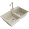 Mexen Tomas fregadero de granito de 2 compartimentos con grifo de cocina Duero, beige - 6516-69-671600-69
