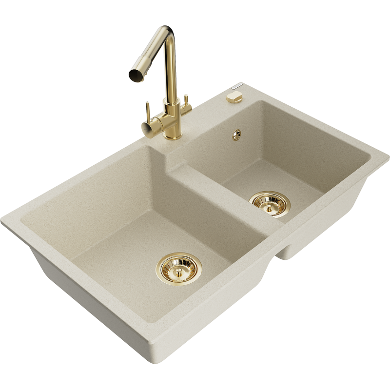 Mexen Tomas granitdiskho med 2 fack med köksblandare Duero, beige - 6516-69-671600-50