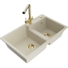 Mexen Tomas granieten spoelbak met 2 compartimenten en Duero keukenmengkraan, beige - 6516-69-671600-50