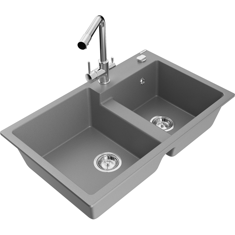 Mexen Tomas granitdiskho med 2 kammare och köksblandare Duero, grå - 6516-71-671600-00