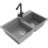 Mexen Tomas 2-Bowl Granite Sink with Duero Kitchen Faucet, Gray - 6516-71-671600-70