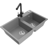 Mexen Tomas 2-Bowl Granite Sink with Duero Kitchen Mixer Tap, Grey - 6516-71-671600-70