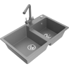 Mexen Tomas granite sink 2-bowl with Duero kitchen tap, grey - 6516-71-671600-71